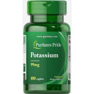 Калий, Potassium, Puritan's Pride, 99 мг, 100 капсул
