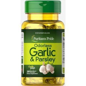 Чеснок и петрушка, Odorless Garlic & Parsley, Puritan's Pride, 500 мг/100 мг,без запаха, 100 гелевых капсул

