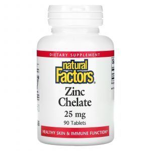 Хелатный цинк, Zinc Chelate, Natural Factors, 25 мг, 90 табле