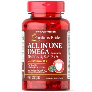Omega 3-5-6-7-9 D3-vitamiiniga, Puritan's Pride, 60 kapslit