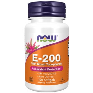 Витамин Е со смешанными токоферолами, E-200, Now Foods, 134 мг (200 МЕ), 100 гелевых капсул