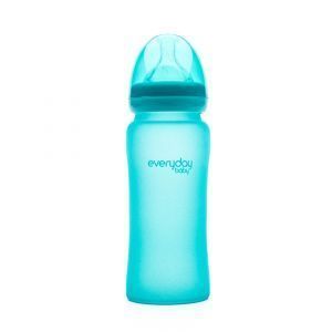 Детская бутылочка, Glass Baby Bottle, Everyday Baby, стеклянная, термочувствительная, бирюзовая, 300 мл