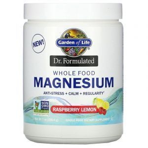 Формула магния, Magnesium Powder, Garden of Life, Dr. Formulated, цельнопищевой порошок, малина и лимон, 198,4 г
