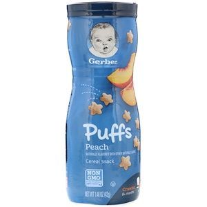 Teraviljapuhmad lastele virsikuga, Puffs, Gerber, 8+ kuud, 42 g