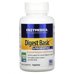 Ферменты и пробиотики, Digest Basic + Probiotics, Enzymedica, 90 капсул