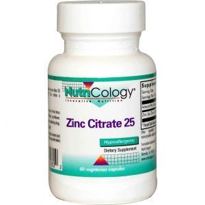 Tsinktsitraat, Nutricology, 25 mg, 60 kapslit