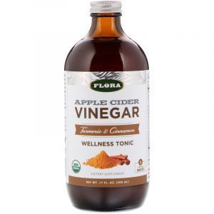Яблочный уксус сидровый, Apple Cider Vinegar, Flora, с куркумой и корицей, органик, 500 мл