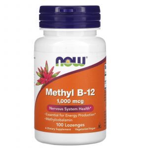 Витамин В12, Methyl B-12, Now Foods, метил, 1000 мкг, 100 леденцов
