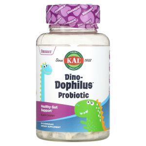 Пробиотики Дино-дофилус для детей, Dino-Dophilus, KAL, вкус вишни, 60 шт