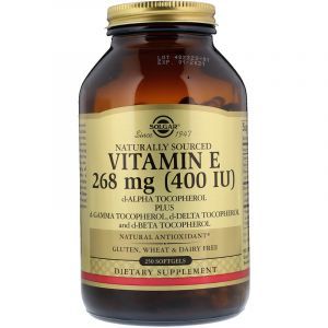 Витамин Е, Vitamin E, Solgar, натуральный, 268 мг (400 МЕ), 250 гелевых капсул
