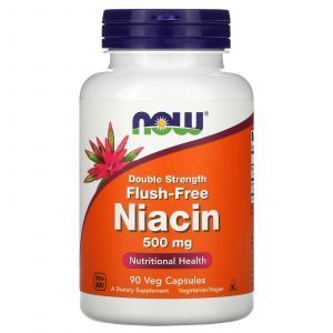 Ниацин (Витамин В3), Flush-Free Niacin, Now Foods, без покраснения, 500 мг, 90 вегетарианских капсул
