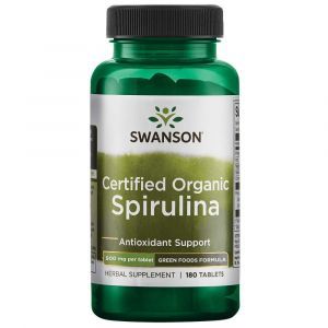 Органическая спирулина, Certified Organic Spirulina, Swanson, 500 мг, 180 таблеток