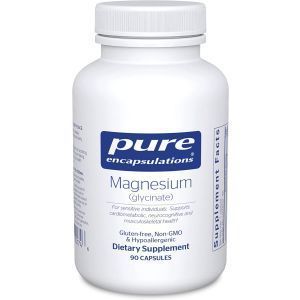 Магний глицинат, Magnesium (glycinate), Pure Encapsulations, для снятия стресса, сна, здоровья сердца, нервов, мышц и метаболизма, 120 мг, 90 капсул