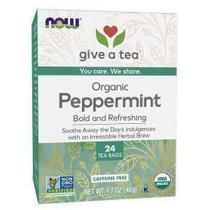 Травяной чай из мяты, Peppermint Tea, Now Foods, органик,  24 чайных пакетика (48 г)
