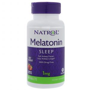 Мелатонин быстрого высвобождения (вкус клубники), Melatonin, Natrol, 1 мг, 90 таблеток