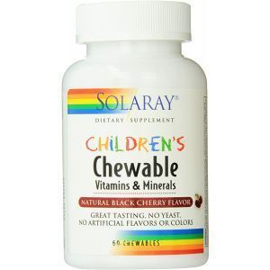Мультивитамины для детей, Children's Vitamins and Minerals, Solaray, вкус вишни, 60 жевательных таблеток  