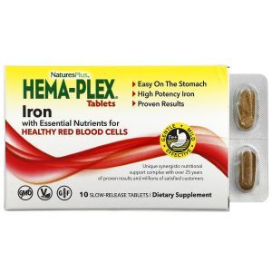 Железо и необходимые питательные вещества для здоровья эритроцитов, Iron with Essential Nutrients for Healthy Red Blood Cells, Hema-Plex, NaturesPlus, 10 таблеток с замедленным высвобождением