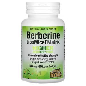 Берберин, Berberine LipoMicel Matrix, Natural Factors, матрица LipoMicel, 500 мг, 60 капсул