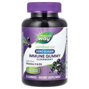 Поддержка иммунитета, Sambucus, Immune Gummy with Zinc, Vitamins C & D3, Nature's Way, с черной бузиной, цинком и витаминами, без сахара, 70 вегетарианских жевательных конфет