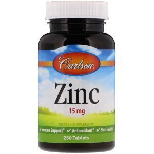 Цинк, Zinc, Carlson Labs, 15 мг, 250 таб.
