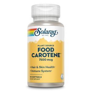Бета-каротин, Food Carotene, Solaray, пищевой, 7500 мкг, 50 гелевых капсул
