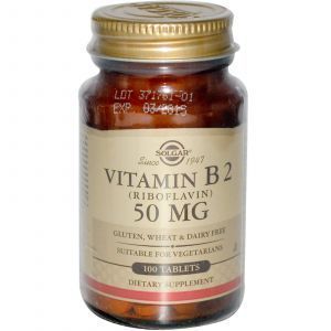 Рибофлавин, Vitamin B2, Solgar, 50 мг, 100 таб