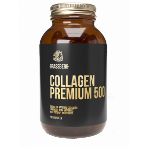 Коллаген премиум + витамин С, Collagen Premium, Grassberg, 500 мг/40 мг, 120 капсул

