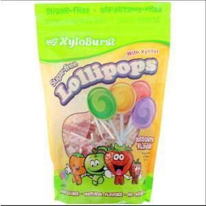 Леденцы с ксилитом, Lollipops, Xyloburst, ассорти фруктов, на палочке, без сахара, 50 шт