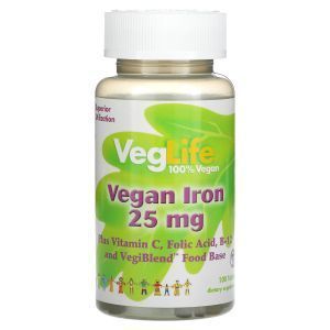 Железо растительного происхождения, Vegan Iron, VegLife, 25 мг, 100 таблеток (Default)