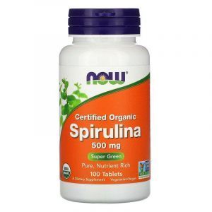 Спирулина, Spirulina, Now Foods, органик, 500 мг, 100 таблеток