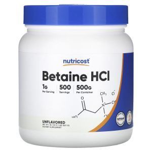Бетаин гидрохлорид, Betaine HCL, Nutricost, без добавок, 507 г