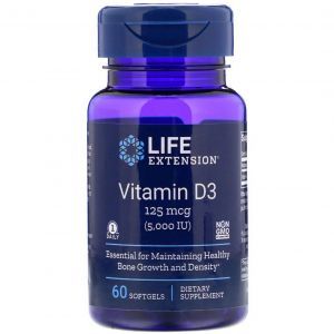 Vitamiin D-3, vitamiin D3, eluea pikendamine, 5000 RÜ, 60 kapslit