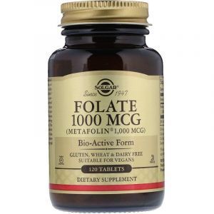 Фолат, Folate, Metafolin, Solgar, 1000 мкг, 120 таблеток
