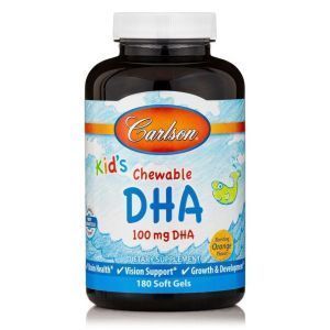 Laste kalaõli, näritav DHA lastele, Carlson Labs, apelsin, 100 mg, 180 pehmet geeli