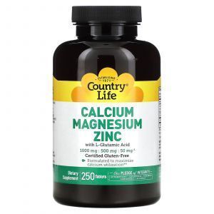 Кальций магний цинк, Calcium Magnesium Zinc, Country Life, 250 таблеток