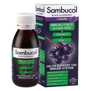 Черная бузина + Витамин С + Цинк, Black Elderberry, Immuno Forte, Sambucol, поддержка иммунитета, без сахара, 120 мл
