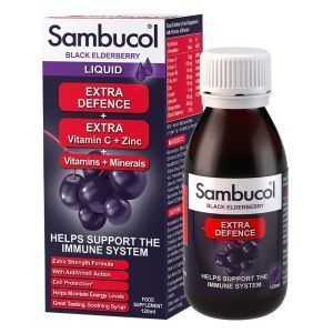 Черная бузина + Витамин С + Цинк, Black Elderberry, Extra Defence, Sambucol, дополнительная сила с витаминами и минералами, сироп, 120 мл
