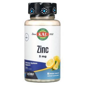 Цинк вкус лимона, Zinc, KAL, 5 мг, 60 таблеток