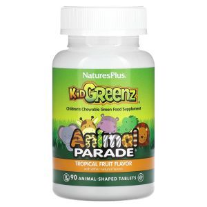 Суперфуд для детей, Kid Greenz, Nature's Plus, Animal Parade, вкус тропических фруктов, 90 животных