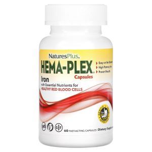 Комплекс витаминов и минералов, Hema-Plex, Nature's Plus, 60 быстродействующих вегетарианских капсул