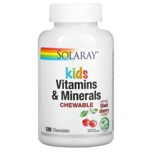 Мультивитамины для детей, Children's Vitamins and Minerals, Solaray, вкус вишни, 120 таблеток  