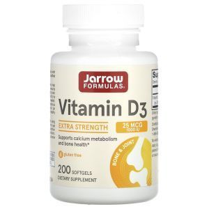 Витамин Д3, холекальциферол,  Vitamin D3, Jarrow Formulas, 1000 МЕ, 200 капсул