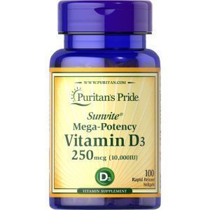 D3-vitamiin, Puritan's Pride, D3-vitamiin, 10 000 RÜ, 100 kapslit