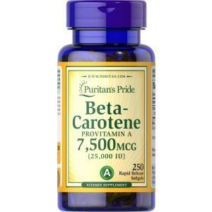 Бета-каротин, Beta-Carotene, Puritan's Pride, 7500 мкг (25000 МЕ), 250 гелевых капсул
