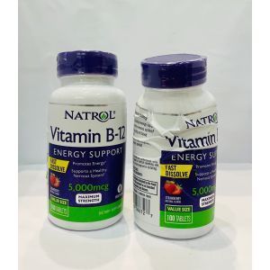 B12-vitamiin, maasika maitse, vitamiin B-12, natrool, 5000 mcg, 100 tabletti
