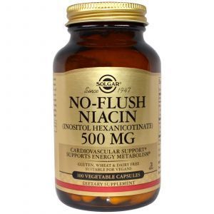 Niatsiin, No-Flush Niatsiin, Solgar, Mitte-õhetus, 500 mg, 100 kapslit