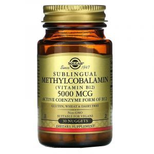 Витамин В12 (метилкобаламин), Methylcobalamin Vitamin B12, Solgar, сублингвальный, 5000 мкг, 30 таблеток