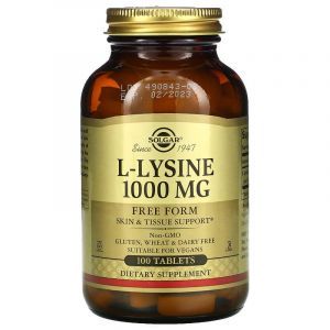 L-лизин, L-Lysine, Solgar, свободная форма, 1000 мг, 100 таблеток