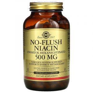 Ниацин (No-Flush Niacin), Solgar, не вызывающий покраснений, 500 мг, 250 вегетарианских капсул