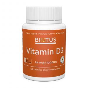 Витамин Д3, Vitamin D3, Biotus, 1000 МЕ, 120 капсул